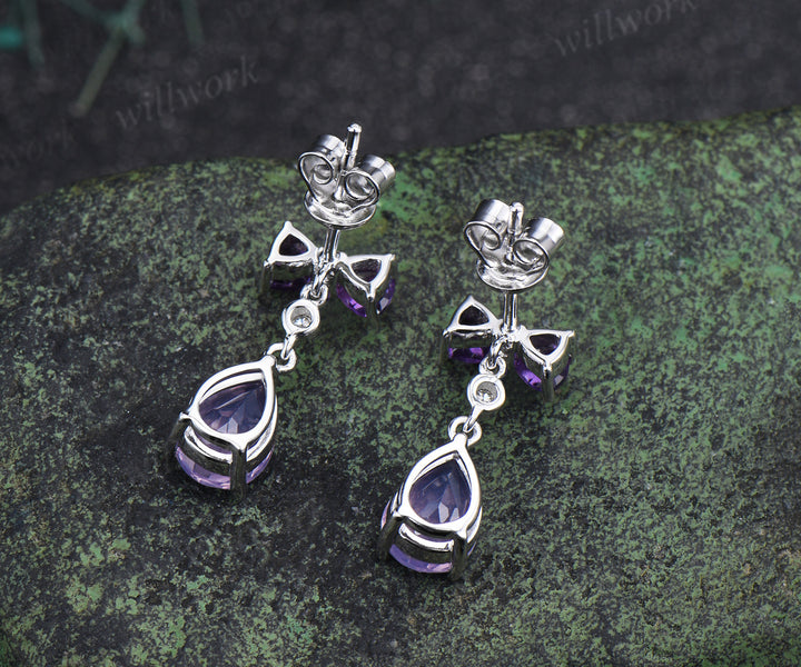 Unique pear lavender amethyst earrings bow tie amethyst moissanite stud drop earrings