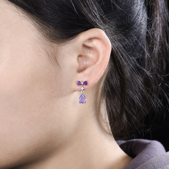 Unique pear lavender amethyst earrings bow tie amethyst moissanite stud drop earrings