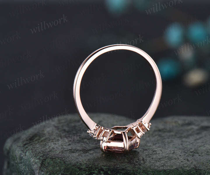 Asscher cut pink tourmaline ring vintage pink tourmaline engagement ring set 14k rose gold moissanite ring unique wedding ring set women