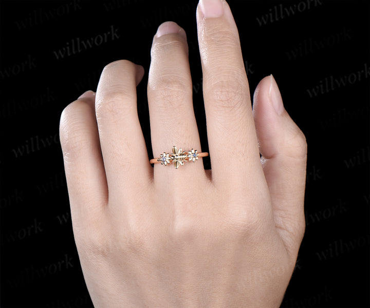 Unique tiny bee sapphire alexandrite ring solid 14k yellow gold toi et moi ring bumble bee floral ring couple bff gifts