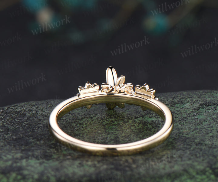 Unique tiny bee sapphire alexandrite ring solid 14k yellow gold toi et moi ring bumble bee floral ring couple bff gifts