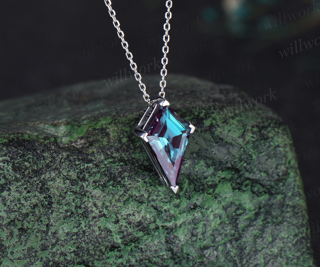7x13mm Kite alexandrite necklace white gold Solitaire unique Personalized pendant for women her anniversary bridal gift