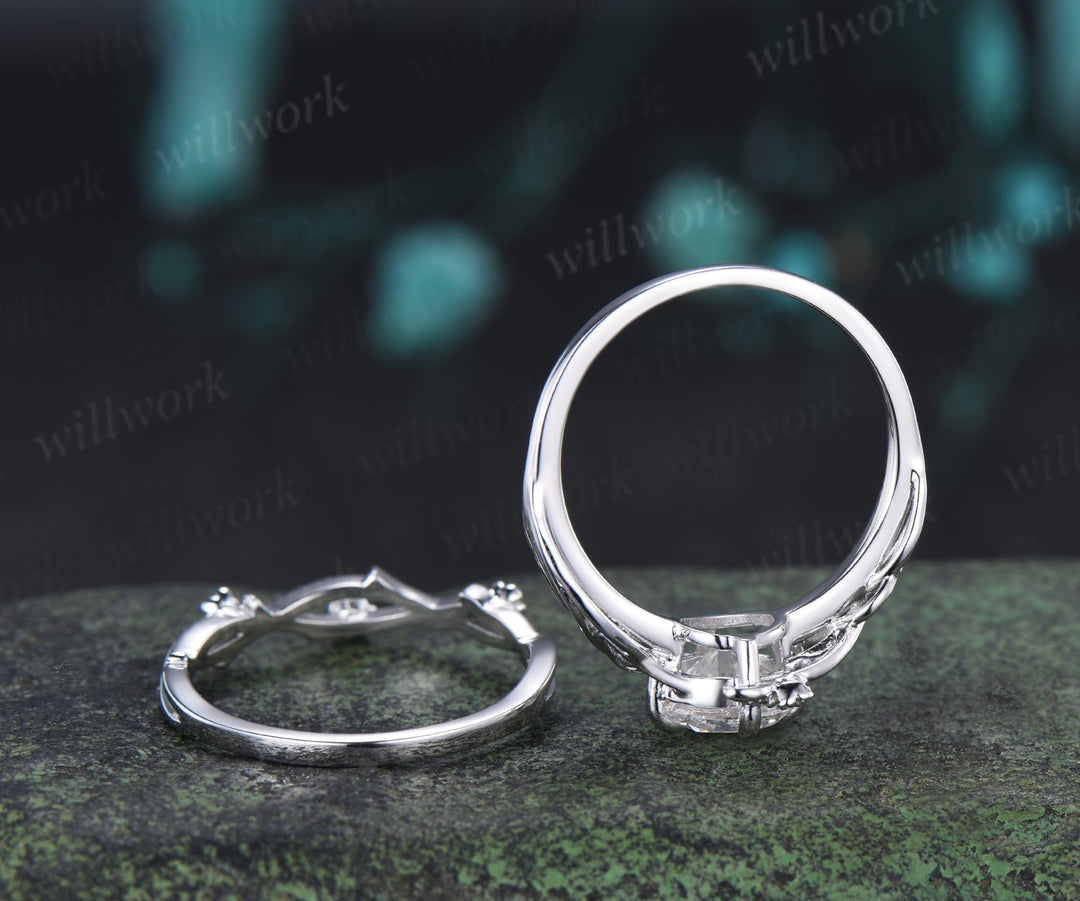 Round Moissanite Floral Ring 4 Prongs Twisted Promise Ring London Blue Topaz Leaf Vine Wedding Band Unique Bridal Ring