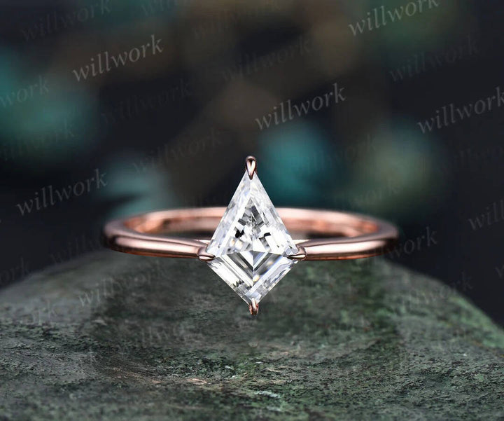 Kite cut solitaire IGI lab-grown engagement ring set rose gold unique dainty wedding ring set women gifts