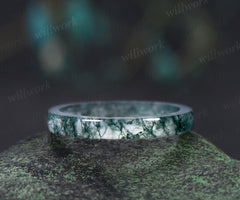 Natural moss agate full eternity band solitaire minimalist men band rough stone ring anniversary birthday gifts for him