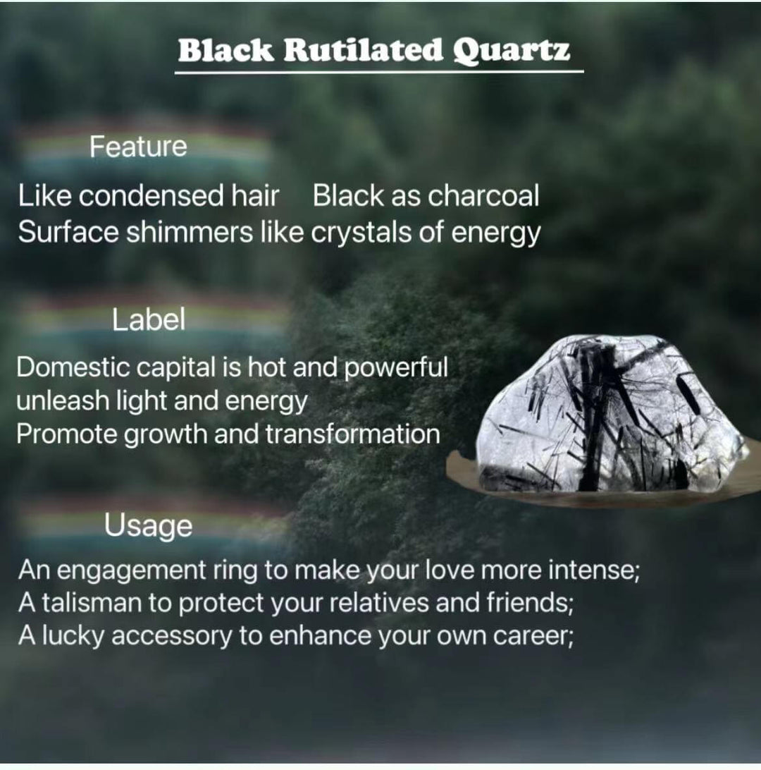 Delicate Pear Cut Natural Black Rutilated Quartz Ring Unique Black Diamond Onyx Bat Ring Moon Star Promise Ring