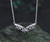 Vintage celtic know moon necklace amethyst black rutilated quartz V shape pendant solid white gold necklace for women