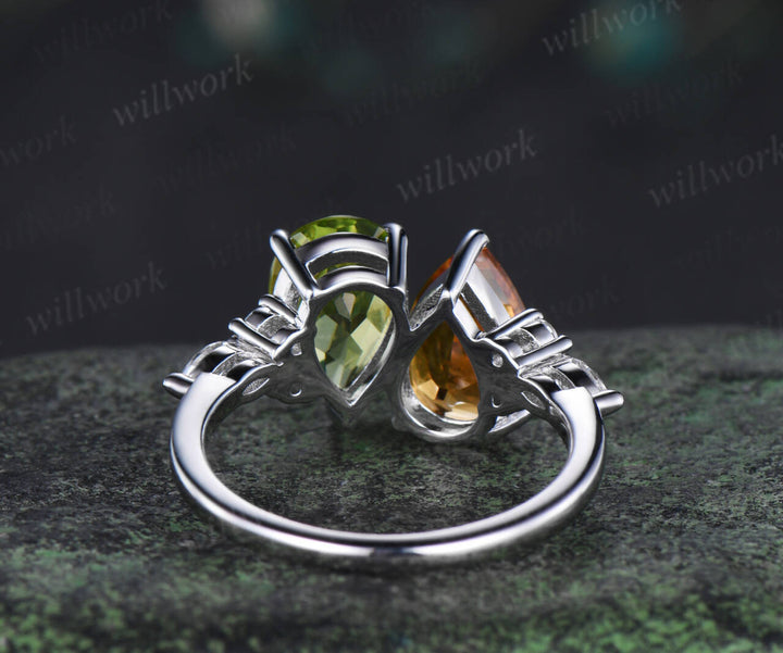 Unique pear cut citrine engagement ring teardrop peridot promise ring dainty anniversary ring women