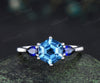 Hexagon cut London blue topaz Engagement ring 14k white gold three stone sapphire 6 prong wedding ring women