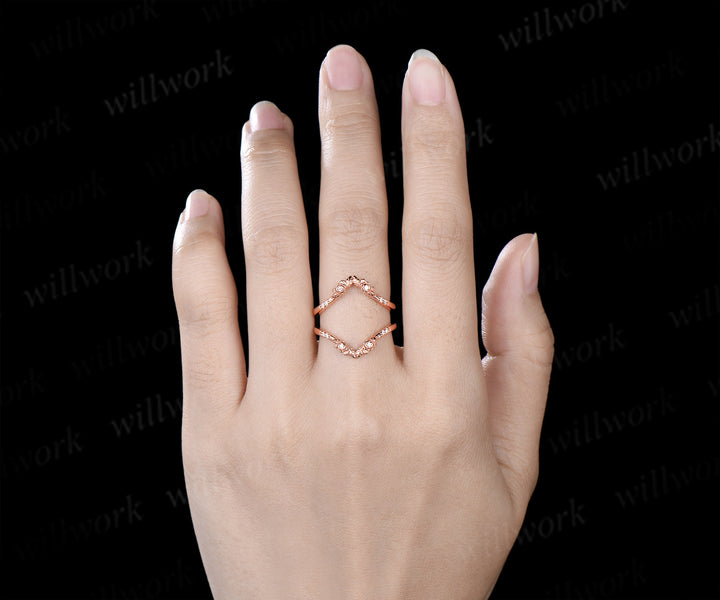 Dainty moissanite floral leaf wedding band double layered enhancer ring stacking ring