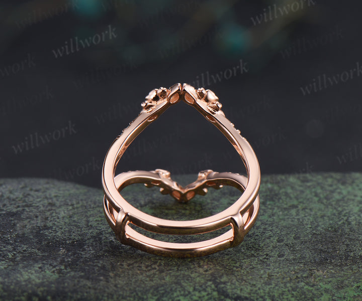 Dainty moissanite floral leaf wedding band double layered enhancer ring stacking ring