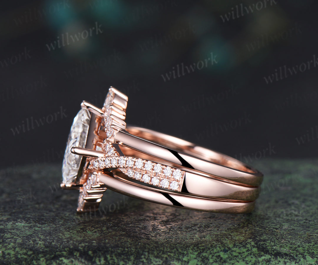 Princess cut lab-grown diamond engagement ring set rose gold twisted half eternity diamond-accented wedding ring