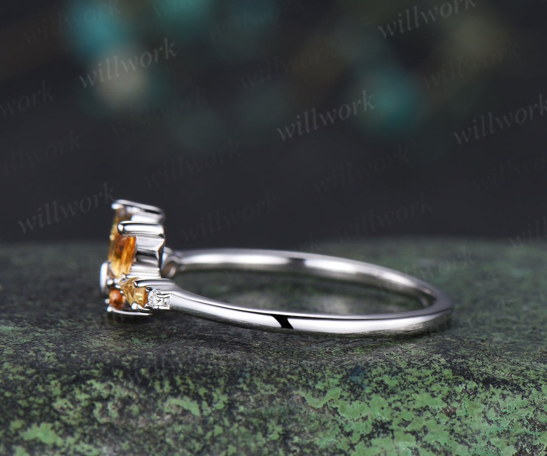 Vintage butterfly citrine engagement ring unique marquise cut yellow citrine white gold promise ring anniversary women gift