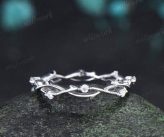 Full Eternity Twig Branch Diamond Wedding Band Twisted Stacking Ring Nature Inspired Wedding Ring for Women