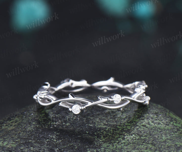 Full Eternity Twig Branch Diamond Wedding Band Twisted Stacking Ring Nature Inspired Wedding Ring for Women