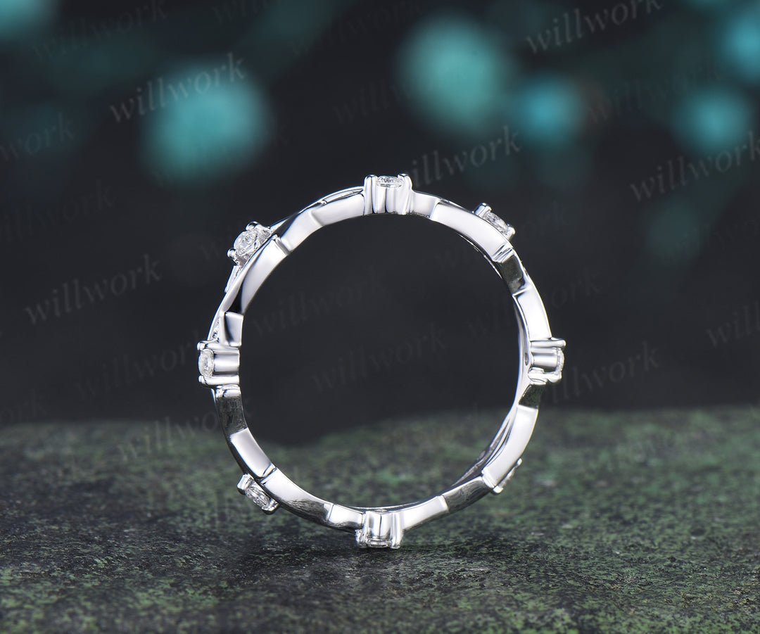 Full Eternity Twig Branch Diamond Wedding Band Twisted Stacking Ring Nature Inspired Wedding Ring for Women