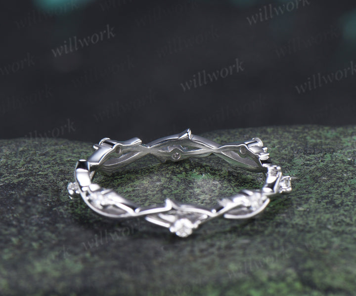 Full Eternity Twig Branch Diamond Wedding Band Twisted Stacking Ring Nature Inspired Wedding Ring for Women