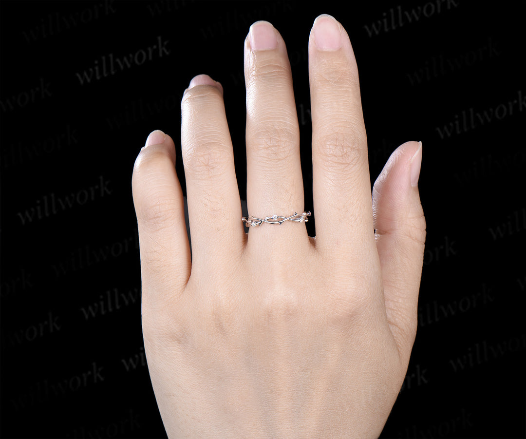 Full Eternity Twig Branch Diamond Wedding Band Twisted Stacking Ring Nature Inspired Wedding Ring for Women