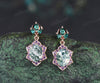 Vintage oval cut moss agate earrings with floral amethyst halo 14k rose gold leaf marquise emerald drop earrings gifts for her
