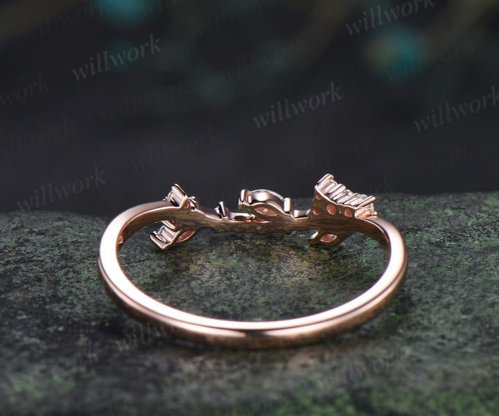 Marquise diamonds cluster wedding band curved leaf inspired stacking ring for women