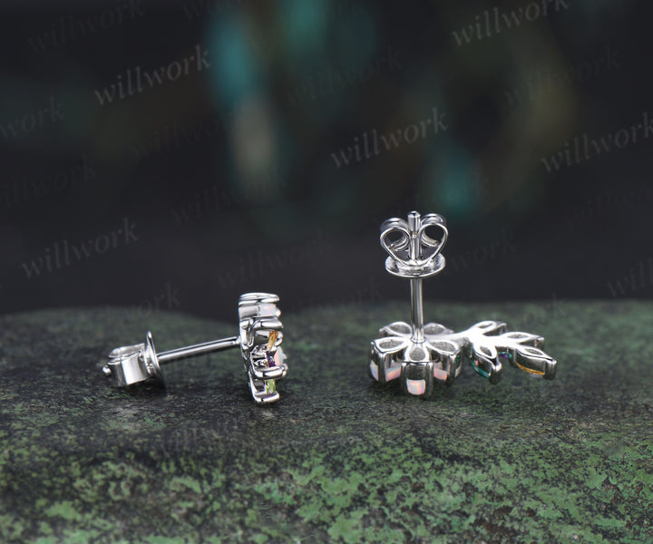 Dainty opal flower earring studs marquise amethyst emerald citrine peridot multicolor gemstone earring bridal gifts
