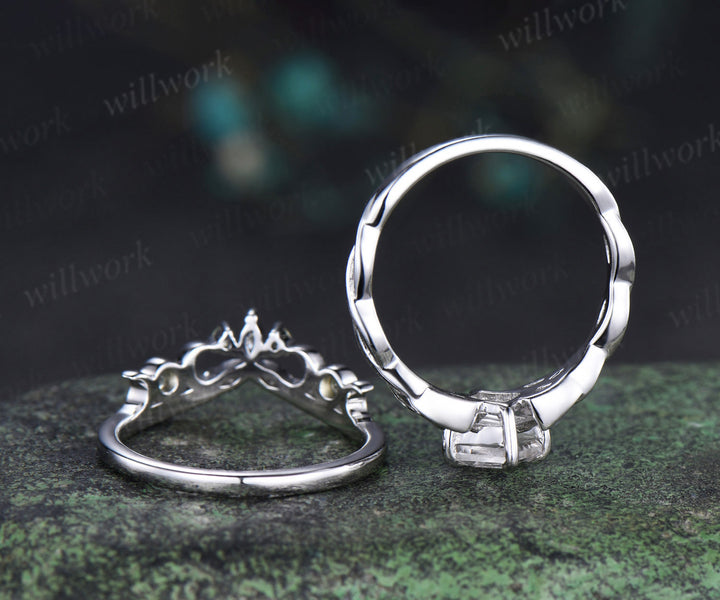 Vintage kite cut moissanite engagement ring set Celtic knot infinity solitaire promise ring moon peridot marquise moissanite band bridal set
