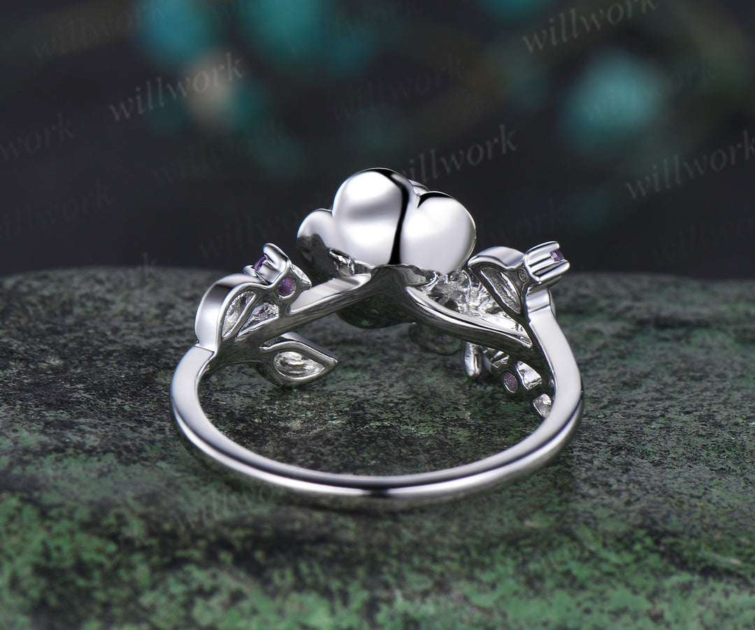 Vintage round cut Lab grown diamond engagement ring floral leaf bee amethyst wedding anniversary ring women