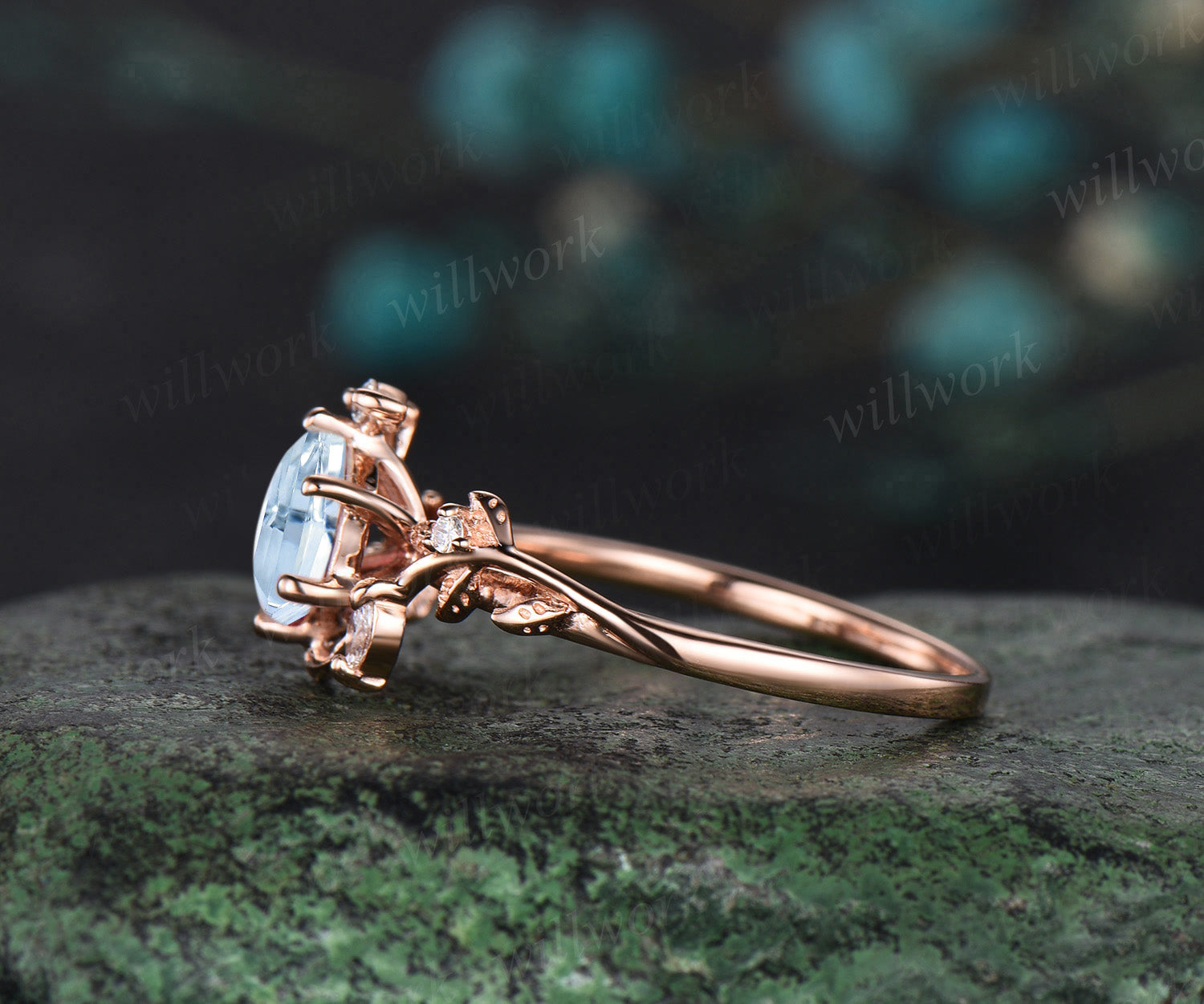 Halo Diamond & Moonstone buying Engagement Ring, 14k Rose Gold Ring, Diamond Halo Engagement Ring, Rainbow Moonstone Wedding Ring, Anniversary Ring