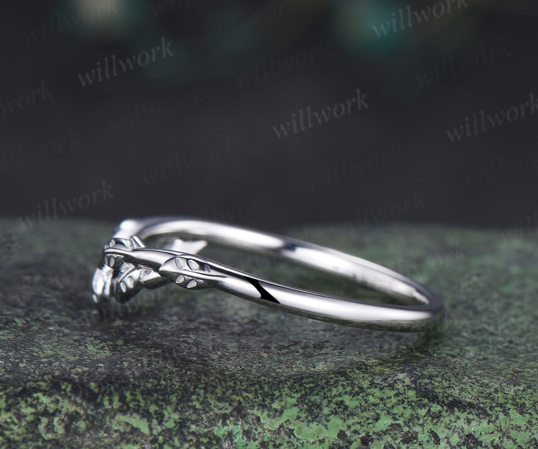 Curved leaf wedding band nature inspired matching stacking ring gifts for women