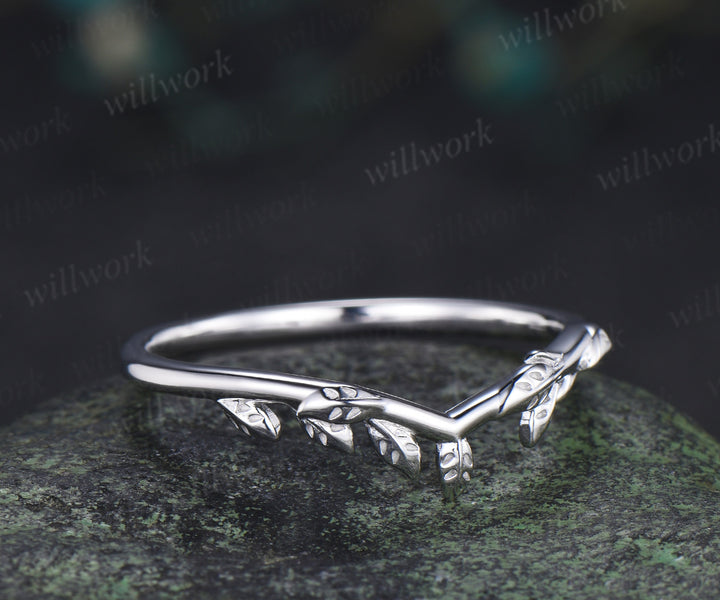 Curved leaf wedding band nature inspired matching stacking ring gifts for women