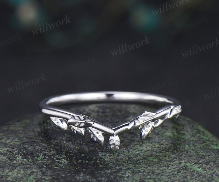 Curved leaf wedding band nature inspired matching stacking ring gifts for women