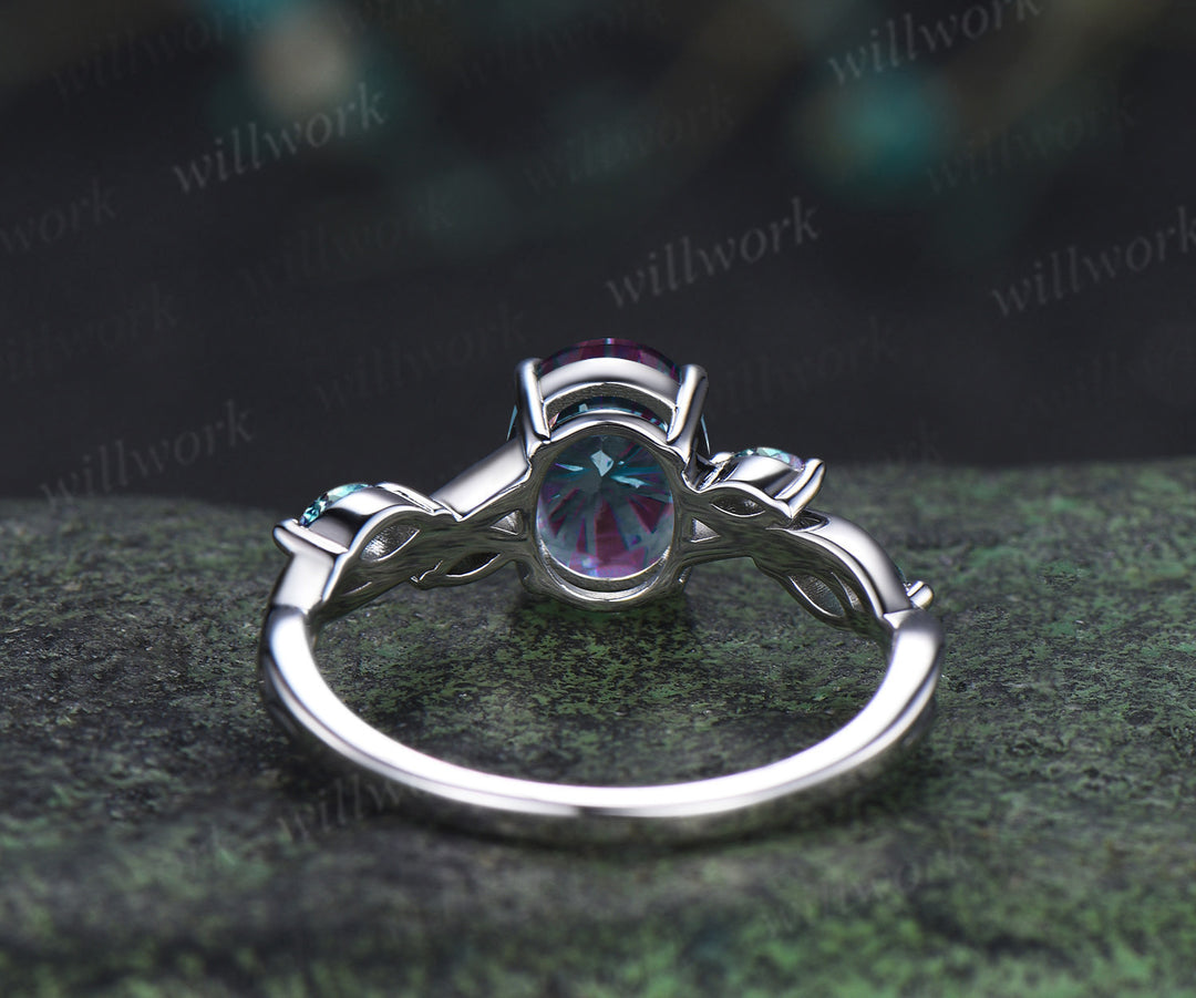 Oval Fireworks cut alexandrite engagement ring marquise infinity wedding ring unique five stone bridal ring