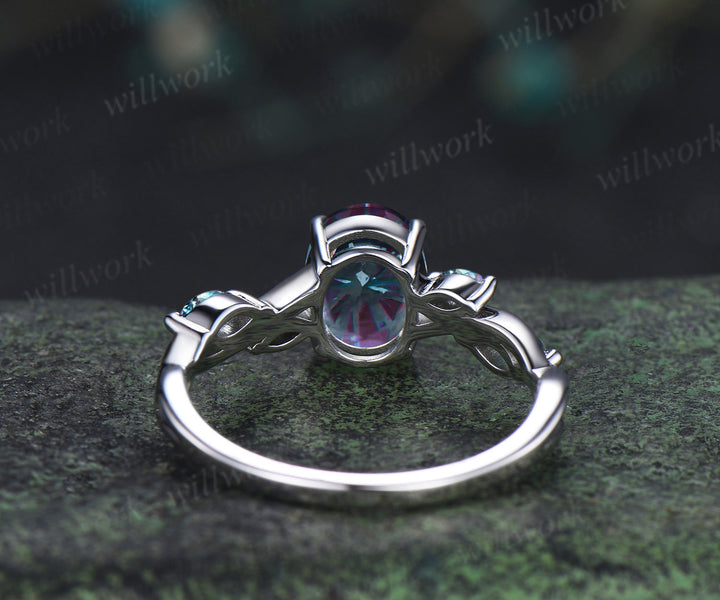 Oval Fireworks cut alexandrite engagement ring marquise infinity wedding ring unique five stone bridal ring