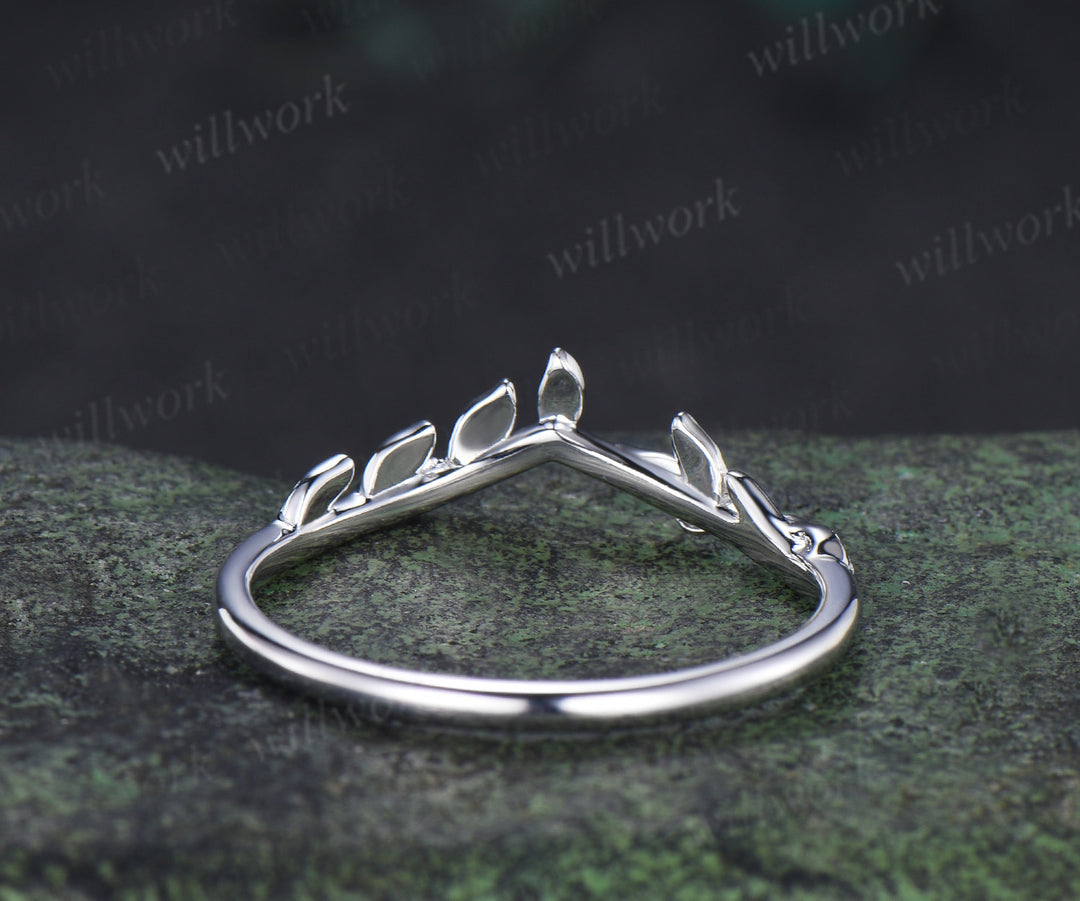 Curved leaf wedding band nature inspired matching stacking ring gifts for women