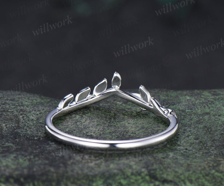 Curved leaf wedding band nature inspired matching stacking ring gifts for women