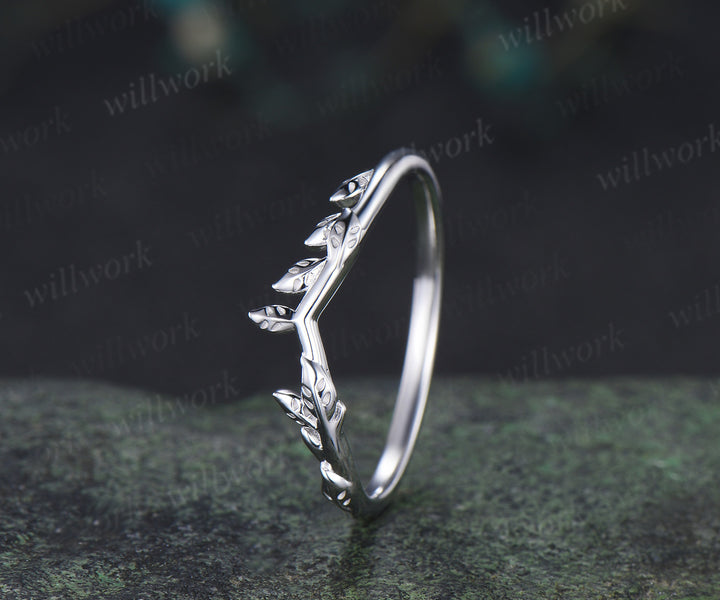 Curved leaf wedding band nature inspired matching stacking ring gifts for women