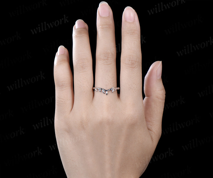 Curved leaf wedding band nature inspired matching stacking ring gifts for women