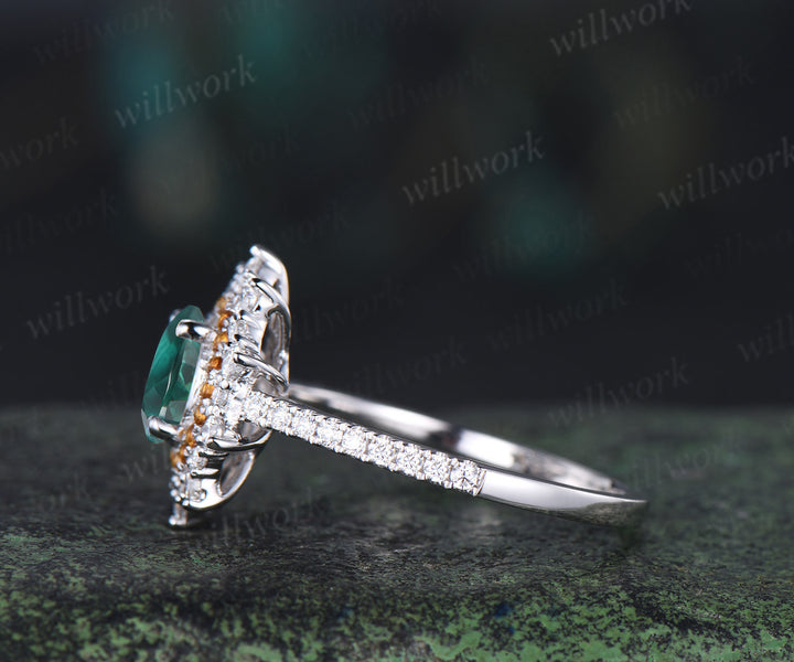 1ct round cut emerald ring double halo citrine snowdrift unique Engagement Ring 18k white gold wedding ring women