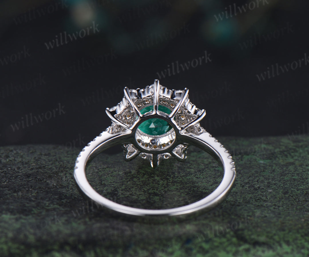 1ct round cut emerald ring double halo citrine snowdrift unique Engagement Ring 18k white gold wedding ring women