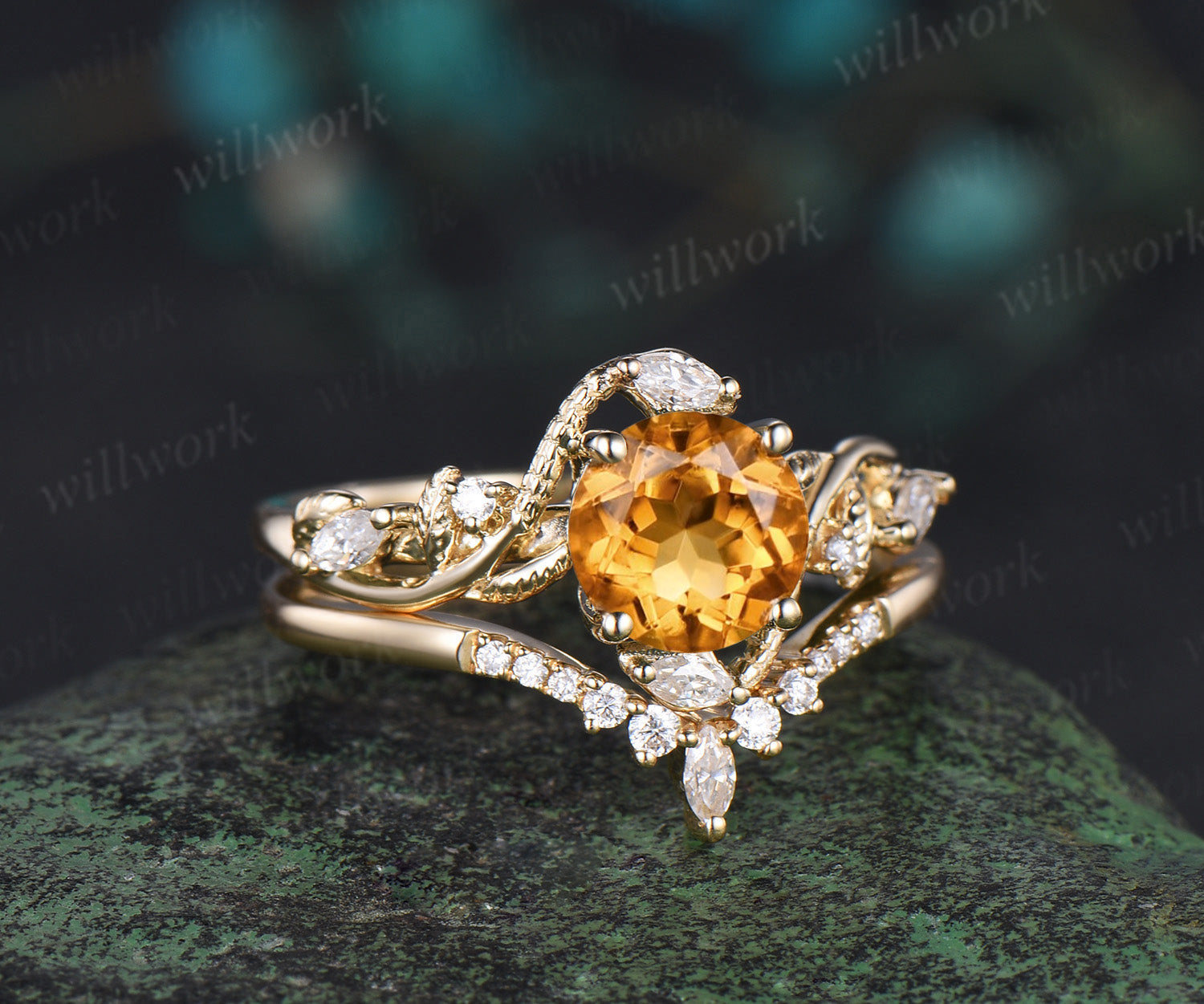 Vintage Citrine Engagement Ring,Round Cut Citrine Wedding Ring,Art Deco Floral Citrine Ring,14 Gold sold Citrine Bridal Ring,Natural Citrine Ring