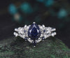 Pear cut blue sandstone engagement ring white gold leaf floral unique cluster diamond bridal wedding ring set women gift