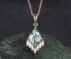 3ct Kite cut green moss agate necklace rose gold cluster marquise baguette cut diamond necklace pendant women anniversary gift her