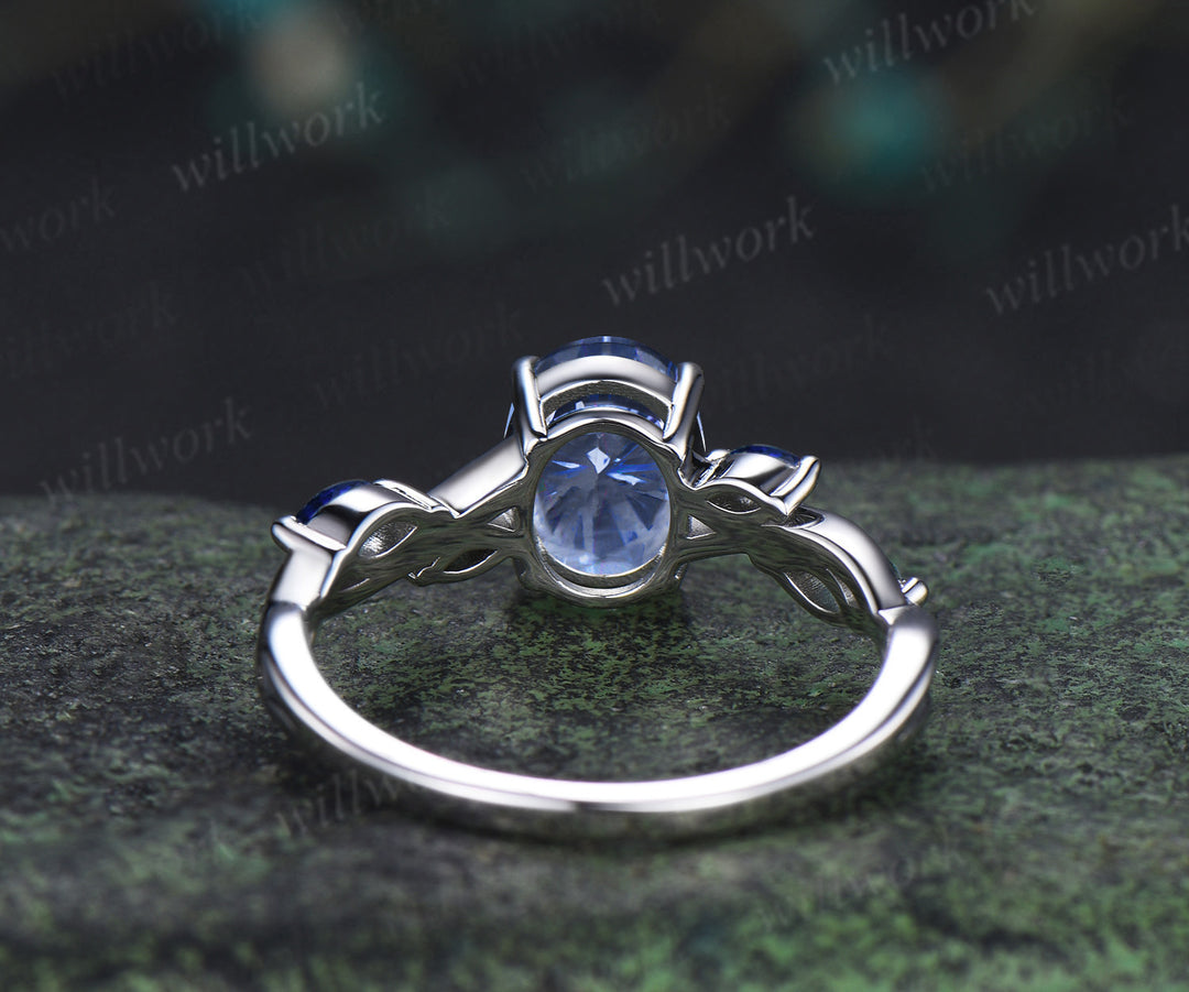 Oval Firework Cornflower Blue Sapphire engagement ring marquise twisted infinity wedding ring jewelry