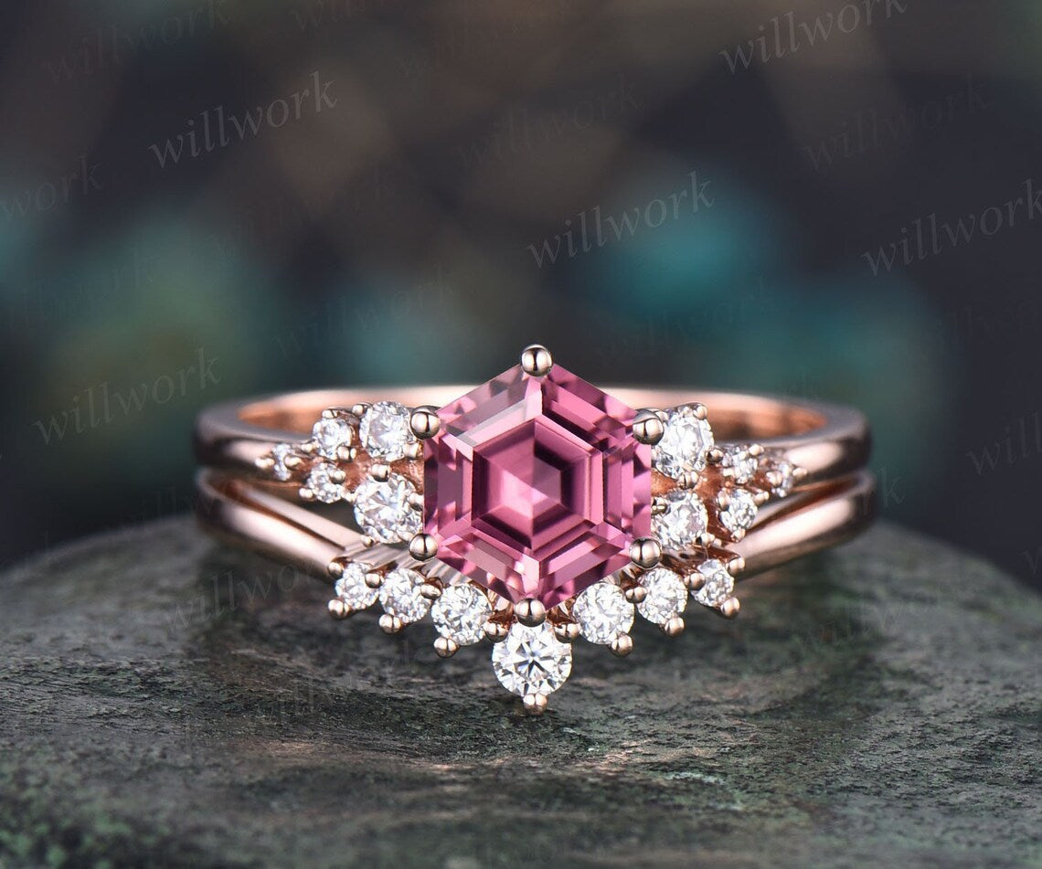 Pink Tourmaline engagement ring with diamonds / Undina | Eden Garden Jewelry ™