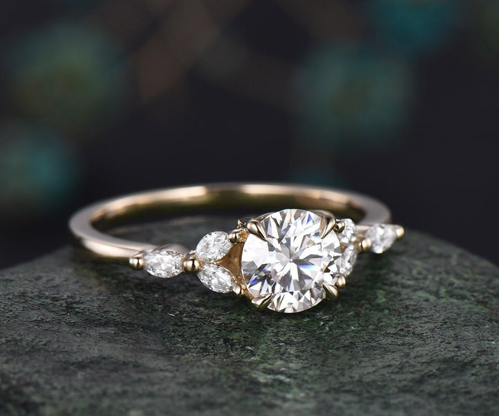 1ct round cut IGI lab-grown diamond engagement ring gold marquise cut diamond-accented unique promise anniversary ring gifts