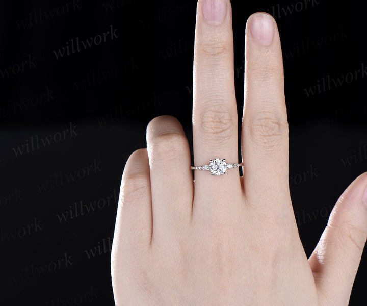 Round moissanite ring vintage moissanite engagement ring 14k white gold dainty minimalist pear diamond ring promise wedding ring women gifts