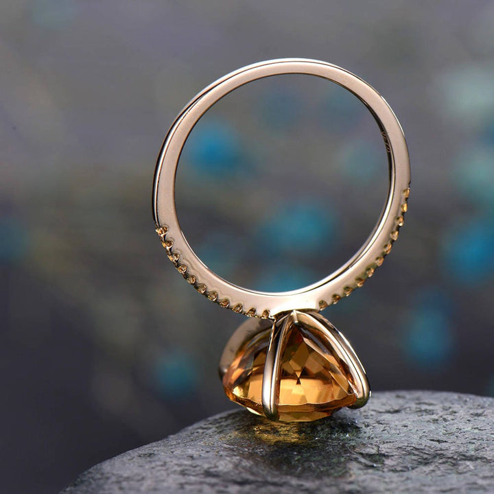 Citrine engagement ring solid 14k rose gold citrine wedding ring band 10x12mm oval antique unique november birthstone promise bridal ring