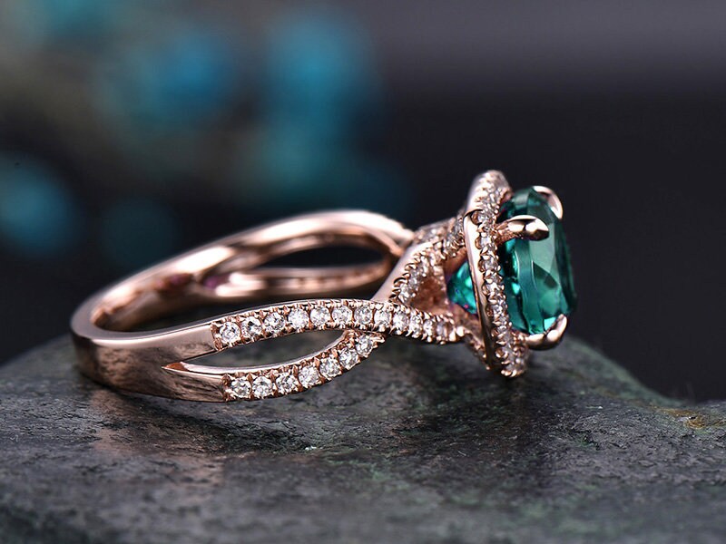 May birthstone ring infinity diamond halo ring green emerald engagement ring rose gold round emerald ring gold vintage unique wedding ring