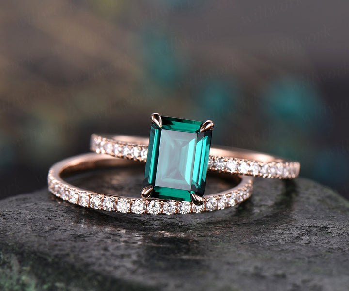 emerald cut engagement ring set