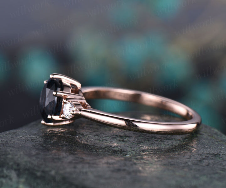 Round cut London blue topaz engagement ring solid 14k rose gold ring moissanite ring